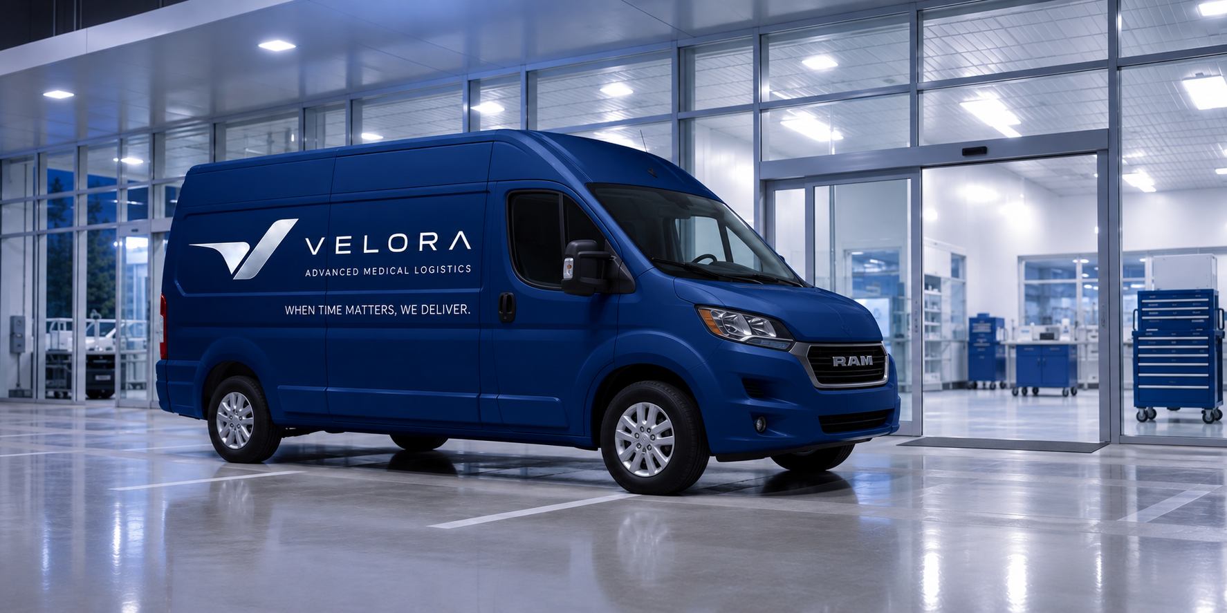 Velora medical delivery van in a modern healthcare facility